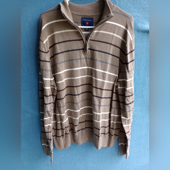 Saddlebred Men's size Large L Khaki Striped Long Sleeve Pullover - Picture 3 of 4